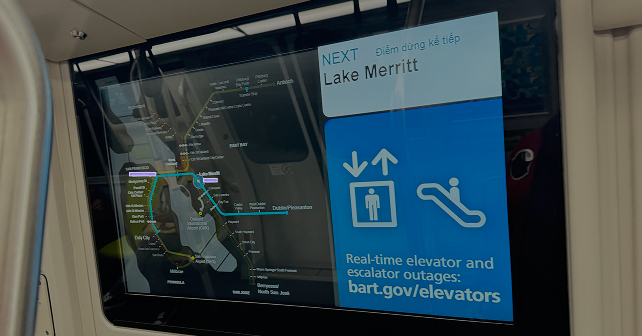 Existing onboard BART route map with dense station and line information.
